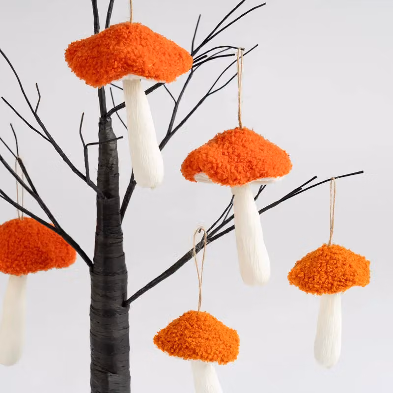 Scottish Everlastings Ltd Autumn Twig Tree with Hanging Toadstools in Black and Orange, Height: 70 cm – 2