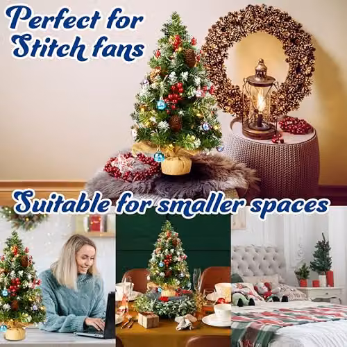 Disney Stitch Tabletop Christmas Tree with 12 Baubles and Pre-lit LED White String Lights in Multi Colour – 4