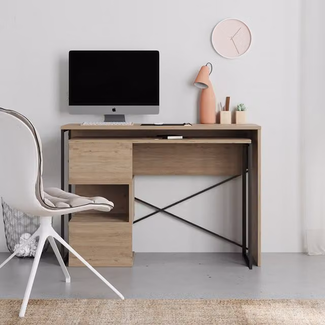Decortie Modern Rectangular Writing Desk in Natural Oak