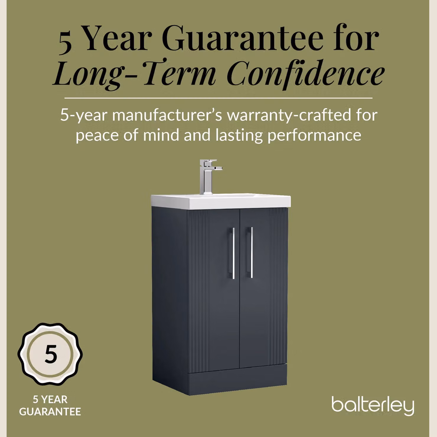 Balterley 2 Door Floor Standing Bathroom Vanity Unit with Mid-Edge Basin, Satin Dark Grey – 3