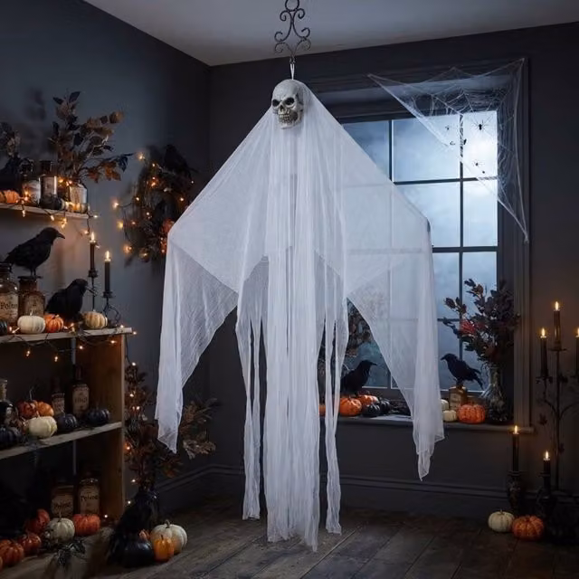 Garden Greatness 7ft Halloween Hanging Skull Decoration in White and Multicolour