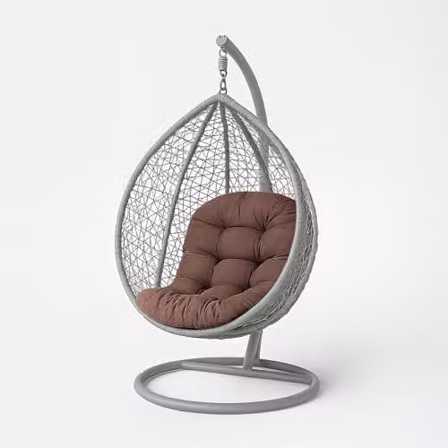 HOMESCAPES Round Egg Chair Cushion in Chocolate Brown, 100% Cotton, W/D/H: 80 x 120 cm – 1