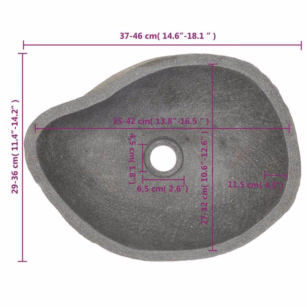 Berkfield Home River Stone Oval Basin in Black, W: 37-46 cm, D: 29-36 cm – 5