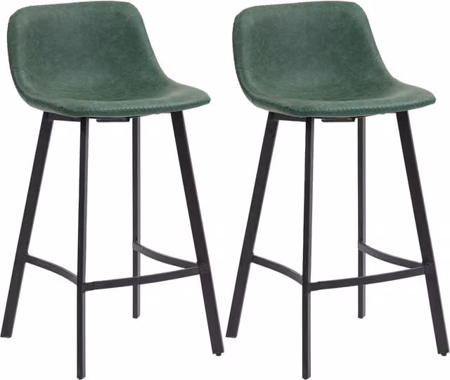 HOMCOM Set of 2 Green PU Leather Bar Stools with Backrest and Footrest – 1