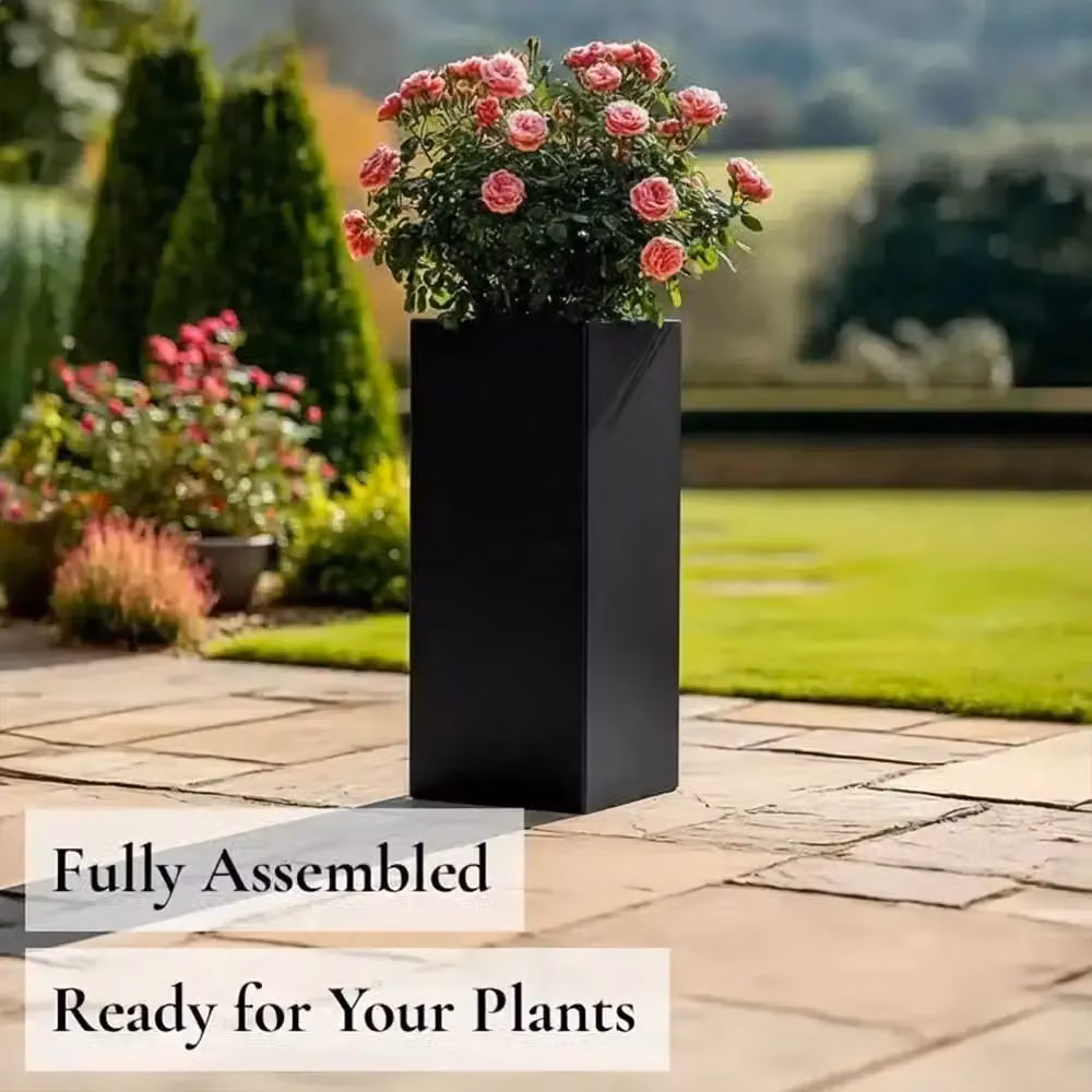 Access Garden Products Matte Black Tall Square Galvanised Steel Planter Tub, Height: 75 cm – 3