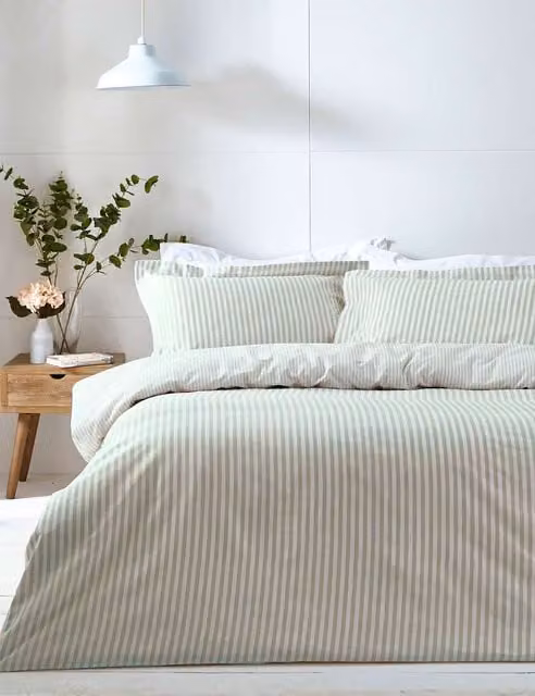 YARD Hebden Striped Reversible Cotton Duvet Cover Set, White Mix, W/D/H: 180 x 200 cm