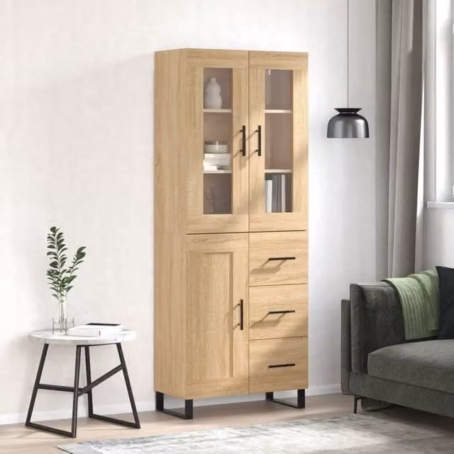 Berkfield Home Sonoma Oak Highboard in Brown, W/D/H: 69.5 x 34 x 180 cm