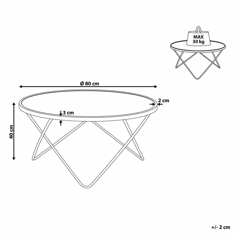 Wyld and Coco Round Coffee Table with Black Glass Top and Gold Legs, Diameter: 80 cm, Height: 40 cm – 3
