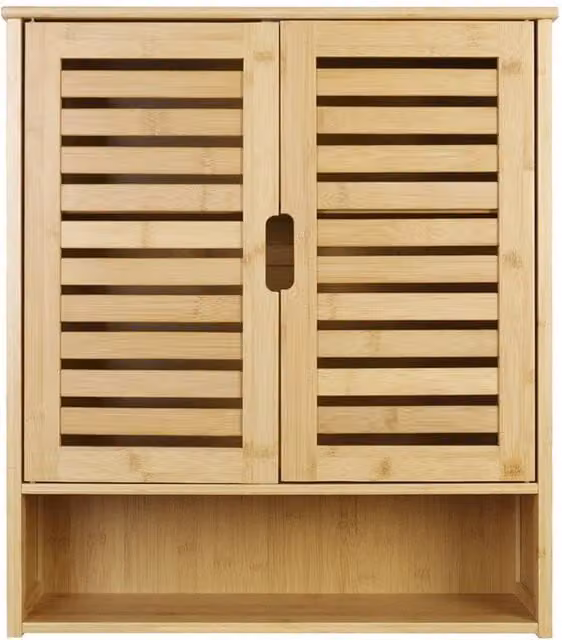 VOGREX Bamboo Wall Mount Over-Toilet Bathroom Storage Cabinet in Beige – 1