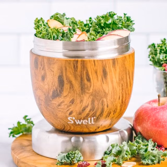 Swell Teakwood Eats 2-in-1 Food Bowl, Brown, Stainless Steel and Wood