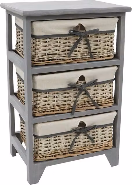 JVL Sherborne 3 Drawer Willow Storage Unit in Grey