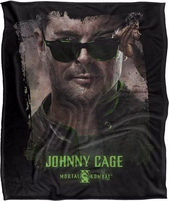 Warner Bros. Mortal Kombat 2 Johnny Cage Portrait Super Soft Silky Touch Throw Blanket, Multicolour, Extra Large