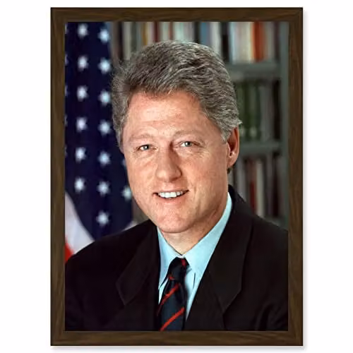 Artery8 Bill Clinton US President Portrait Framed Wall Art Print, Multicolour, W: 21.0 x H: 29.7 cm – 1