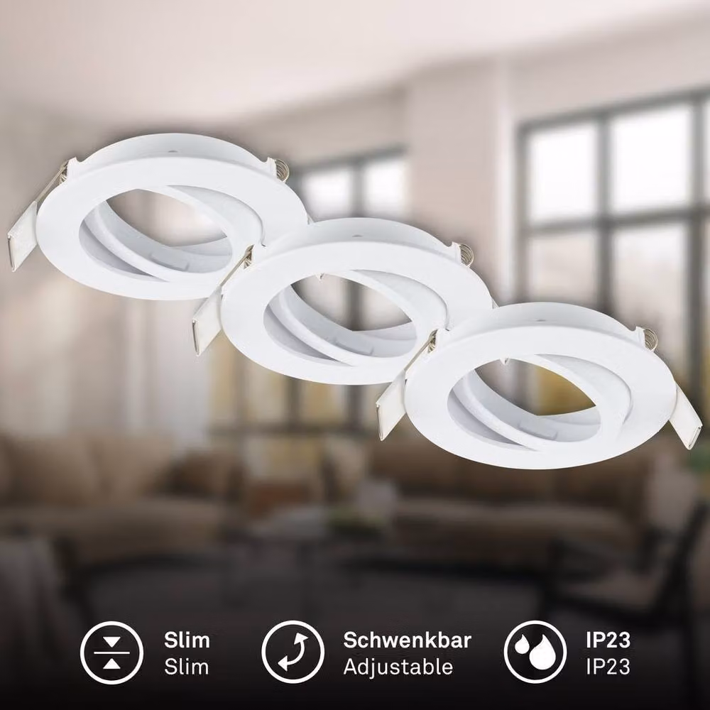 Briloner Set of 3 White Adjustable Recessed LED Downlights with GU10 Socket, W/D/H: 8 x 8 x 2.2 cm – 2