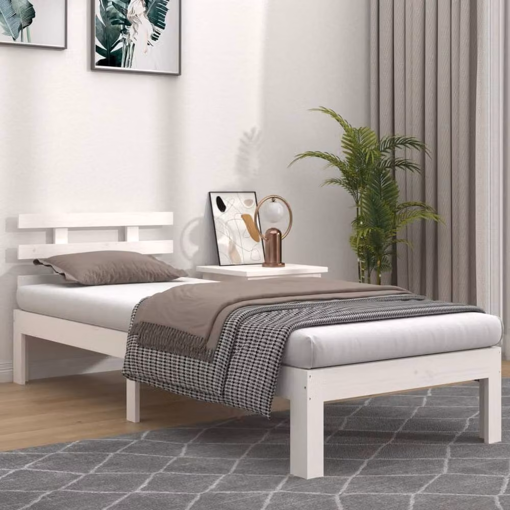 Berkfield Home Beautiful Small Single Solid Wood Bed Frame in White, W/D/H: 190 x 78.5 x 69.5 cm – 2