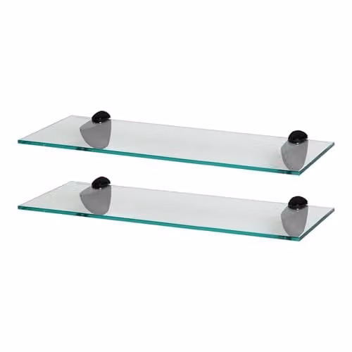 Harbour Housewares 2x Floating Glass Bathroom Shelves in Black and Transparent, W: 50 cm – 1