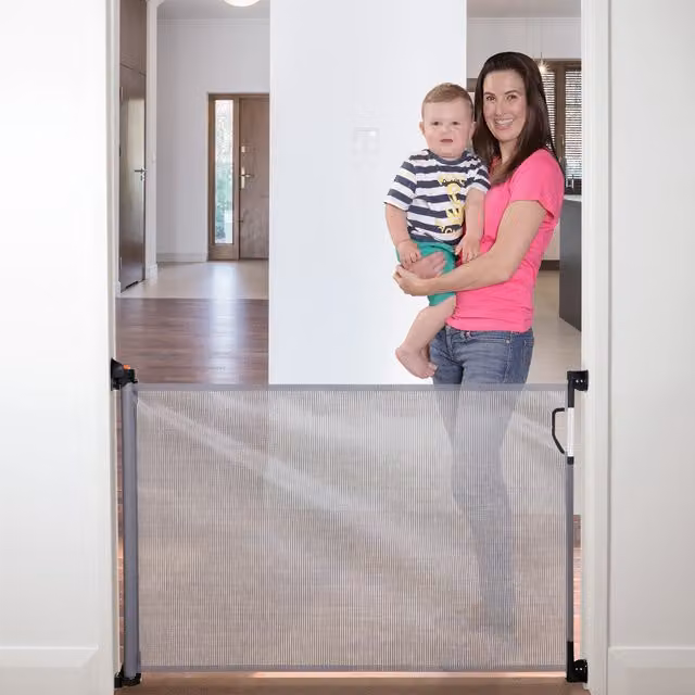 Dreambaby Retractable Extendable Mesh Safety Gate for Doors and Stairs, Grey, Width: 140 cm