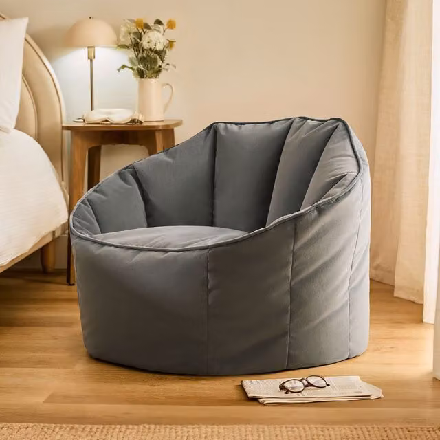 ICON Sirena Scallop Chair, Bean Bag and Footstool in Charcoal Grey Velvet