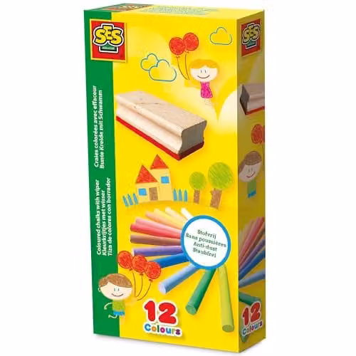SES Creative Multicolour Washable Chalk with Wiper, 12 Count Pack – 1