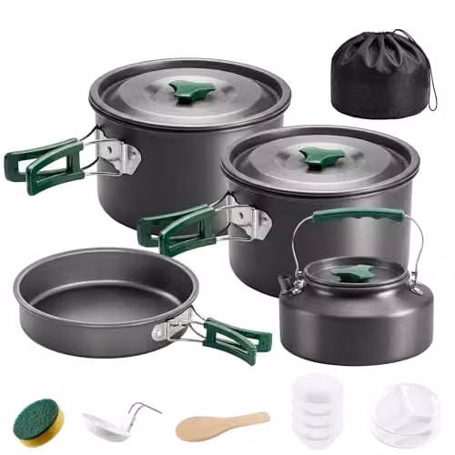 Outsunny Grey Anodised Aluminium Camping Cookware Set with Stainless Steel and Plastic Components