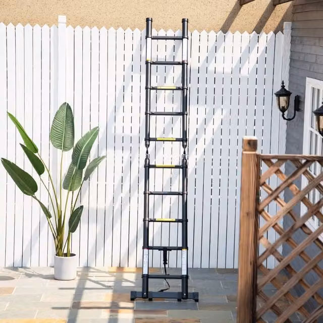 DURHAND 10-Step Telescopic Ladder with Anti-slip Pedals, Black