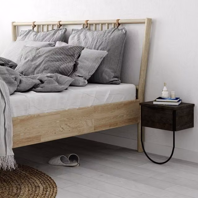 FWStyle Modern Wall Mounted 1 Door Bedside Table Cabinet in Dark Coffee