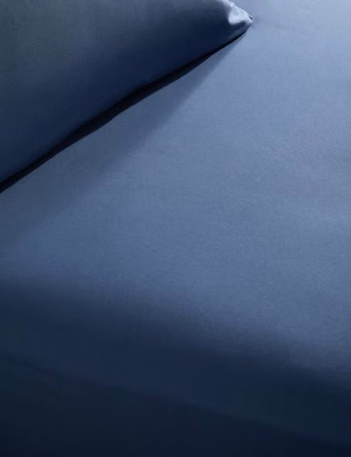 M&S X Fired Earth Washed Cotton Deep Fitted Sheet, Carbon Blue, W: 180 cm, D: 200 cm