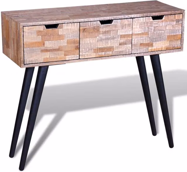 Berkfield Home Reclaimed Teak Wood Console Table with 3 Drawers in Brown