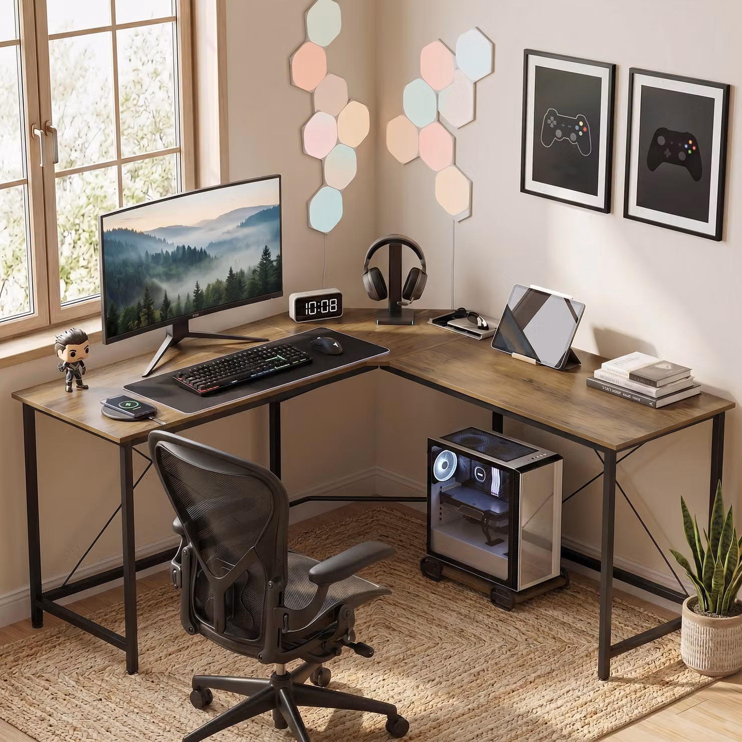 HOMCOM Brown L-Shape Corner Computer Desk for Home Office and Gaming – 2