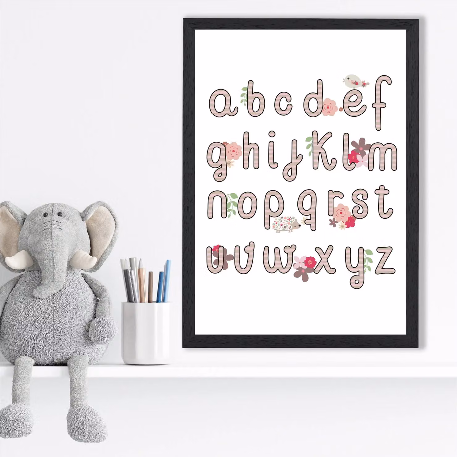 ARTZE Cute Alphabet with Pink Flowers Framed Print, Multicolour, A2 – 2