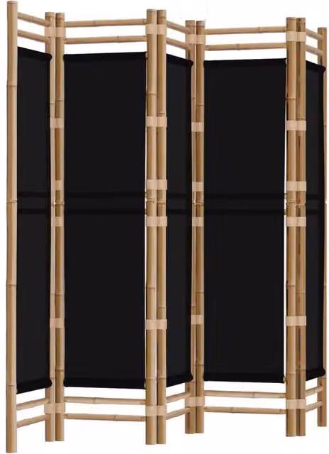 Berkfield Home 5-Panel Folding Room Divider in Black Bamboo and Canvas, 200 cm