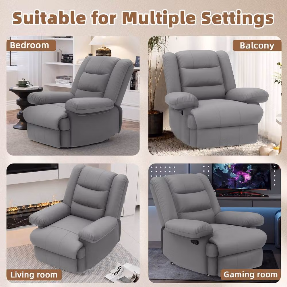Gartistgo Manual Recliner Armchair in Grey PU Leather with Metal Frame – 3