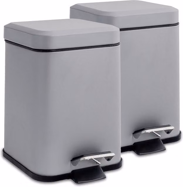 Harbour Housewares Pack of 2 Square Stainless Steel Pedal Bins, 3L, Grey – 4