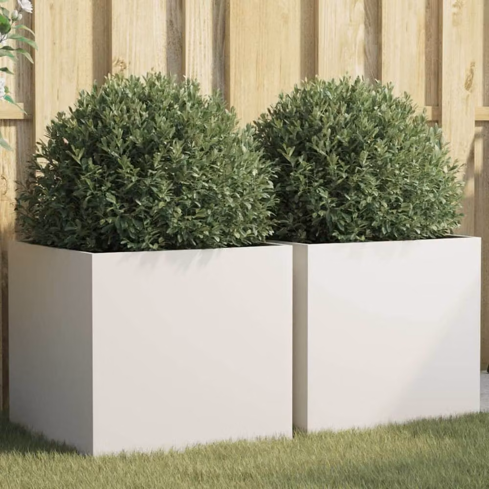 Berkfield Home Steel Planter Tub, 2 Pieces, White, W: 49 cm, D: 47 cm, H: 46 cm – 2