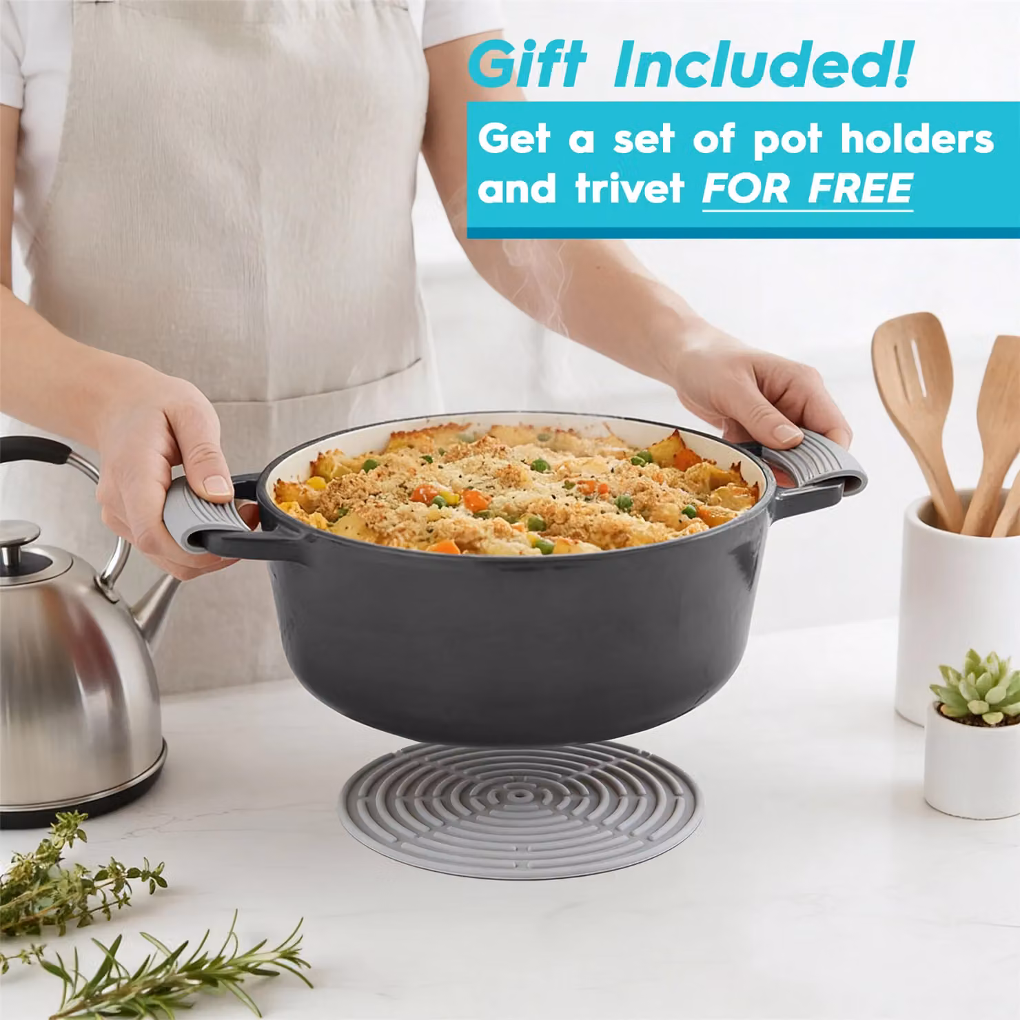 Argon Tableware 2pc Grey Enamel Cast Iron Casserole Dish Set with Self-Basting Lids, 2.3 l and 4.68 l – 5