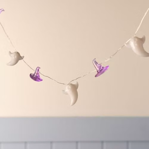 Lights4fun 20 Ghost and Witch Hat Halloween Micro LED Fairy Lights in Purple and White – 2