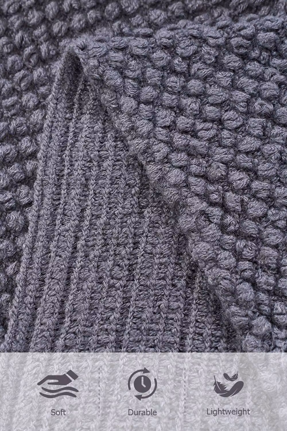 Garden Sanctuary Grey Knitted Polyacrylic Throw Blanket with Fringes, W/D: 170 x 130 cm – 4