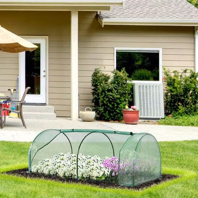 Outsunny Green Freestanding Curved Steel Tunnel Greenhouse Growing Aid