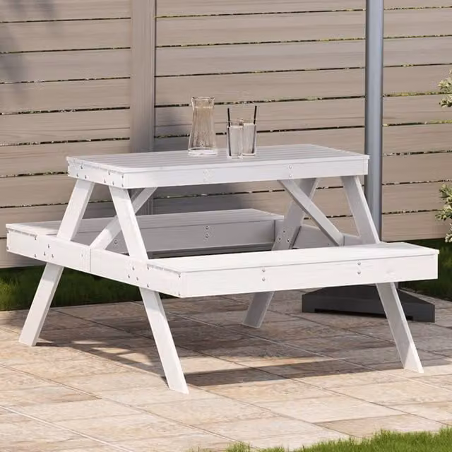 Berkfield Home White Rustic Solid Wood Pine Picnic Table W/D/H: 105 x 134 x 75 cm