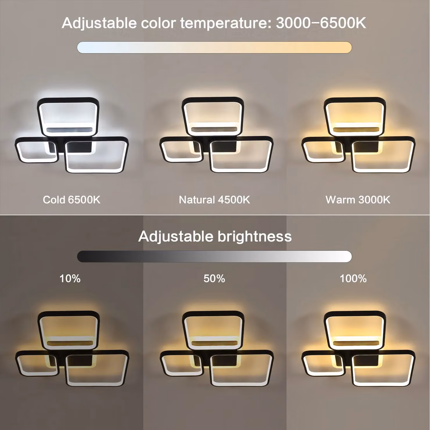Pheashine Modern Square LED Ceiling Light in Black, 45W Dimmable with Remote Control – 3