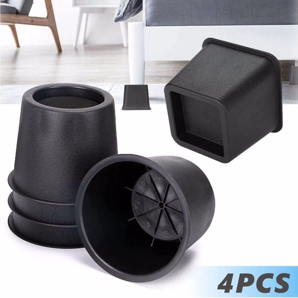 SPETLEK 4-Pack Round and Square Plastic Bed Risers for Armchairs, Tables and Desks, Black – 4