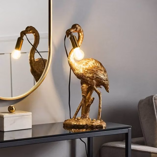 Wyld and Coco Flamingo Gold Table Lamp in Hand-Painted Polyresin with Glass Shade – 1