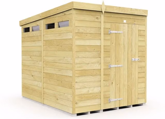 Buttercup Farm Pent Security Wooden Shed with Single Door, Brown, L231 x W185 x H201 cm – 1