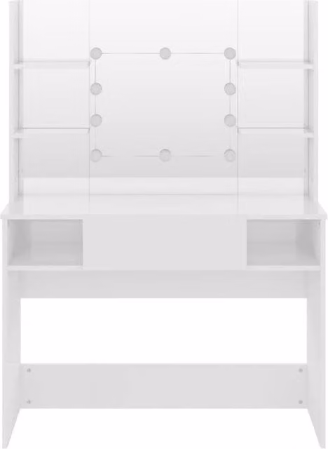 Berkfield Home Modern Makeup Table with Hollywood LED Lights in Glossy White, W/D/H: 100 x 40 x 135 cm