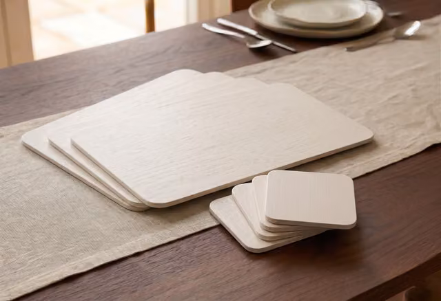 DEENZ Pack of 8 Wood Veneer Placemats and Coasters, Cream, W: 29 cm, D: 21.5 cm – 1