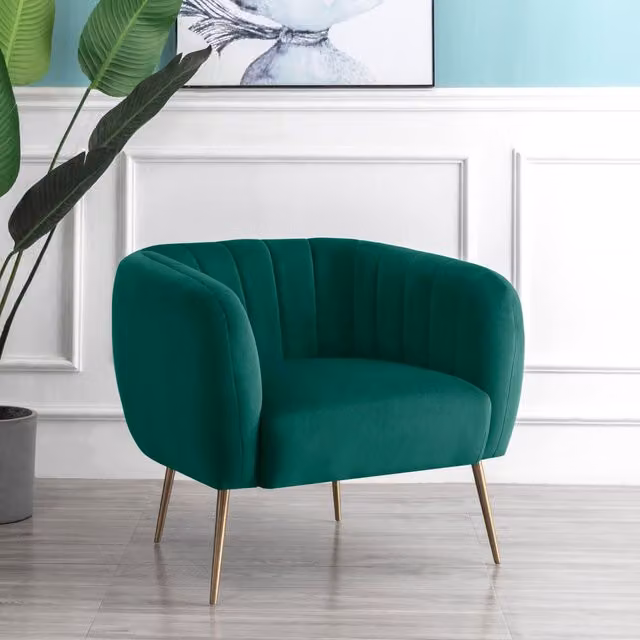 Artemis Home Matilda Green Velvet Tub Accent Chair with Armrests and Solid Wood Frame