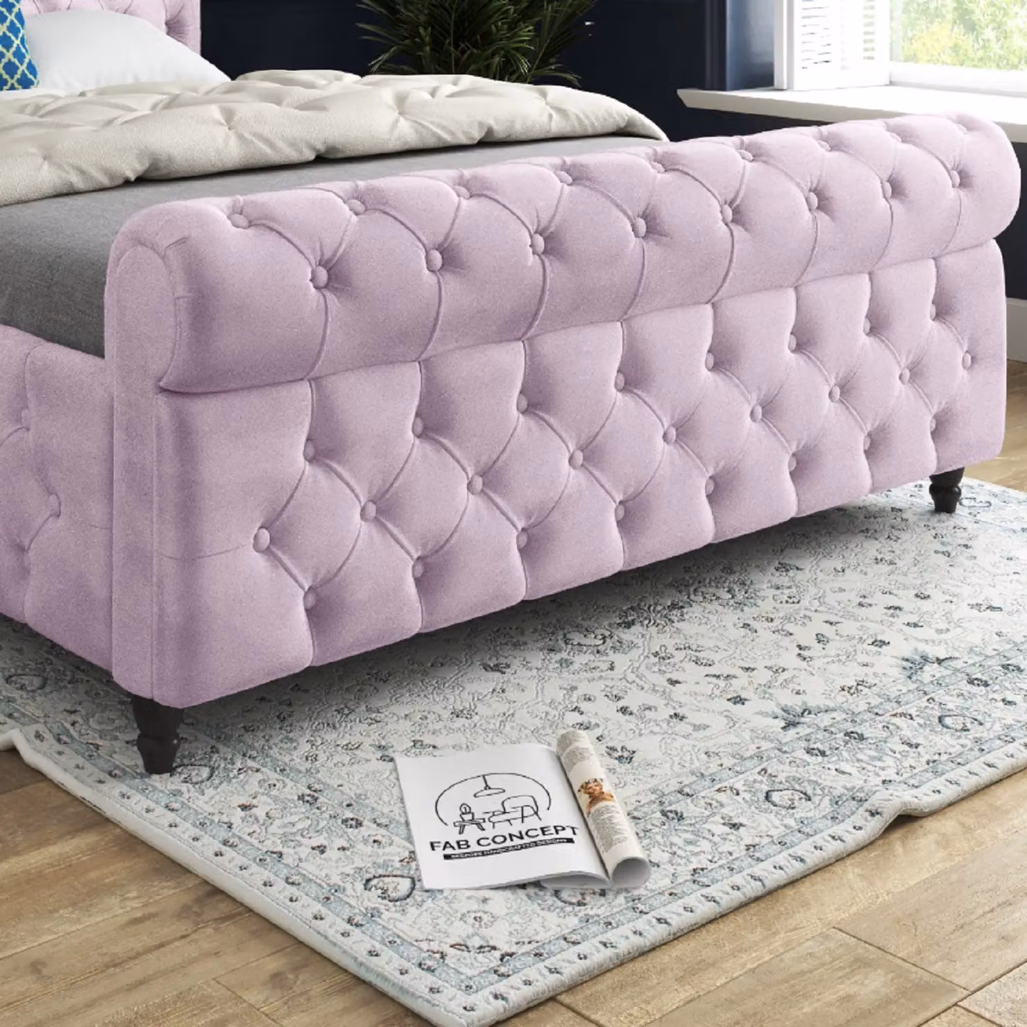Casani Savana Sleigh Upholstered Soft Velvet Bed Frame in Pink, Size: Single (90 x 200 cm) – 3
