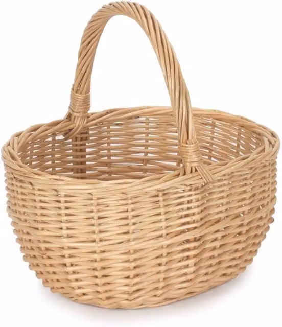 Red Hamper Wicker Rattan Oval Shopping Basket in Brown, Small, W/D/H: 26.0 x 17.0 x 34.0 cm – 1