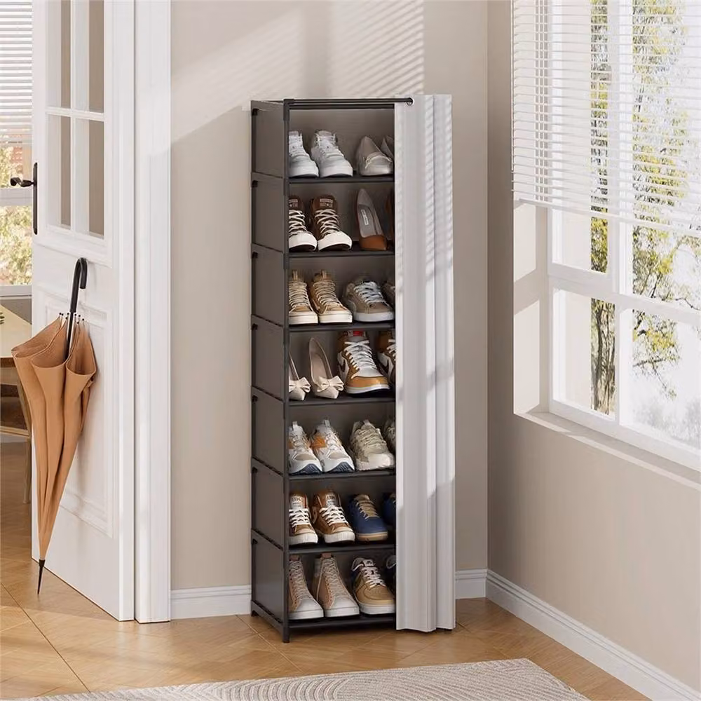 Nordara 7 Tier Dustproof Shoe Cabinet with Cover in Black – 4