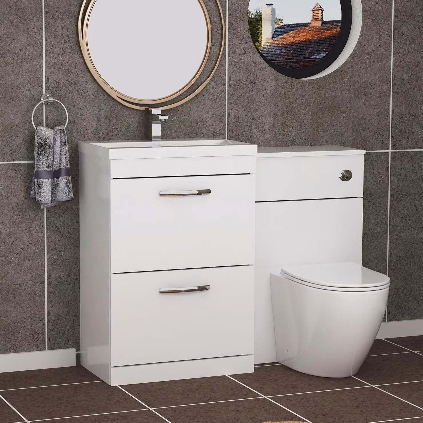 Royal Bathrooms Gloss White 1100mm 2 Drawer Furniture Pack with Mid Edge Basin and Slim Elva Back to Wall Toilet